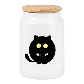 Fischmund-Katze - Keksdose mit Holzdeckel - Weiß - Vorne
