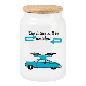 The futur will be nostalgic - Cookie Jar with Wooden Lid - white - Front