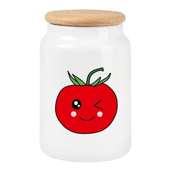 Visage de tomate pour les amateurs de nourriture - Boîte à biscuits avec couvercle en bois - blanc - Devant