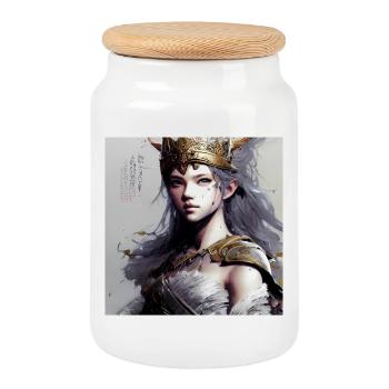 Manga Girl Schildmaid - Boîte à biscuits avec couvercle en bois - blanc - Devant
