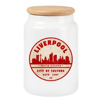 Liverpool Skyline Vintage Seal - Cookie Jar with Wooden Lid - white - Front