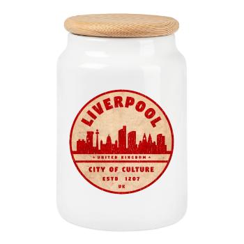 Liverpool City Culture Vintage Seal - Cookie Jar with Wooden Lid - white - Front