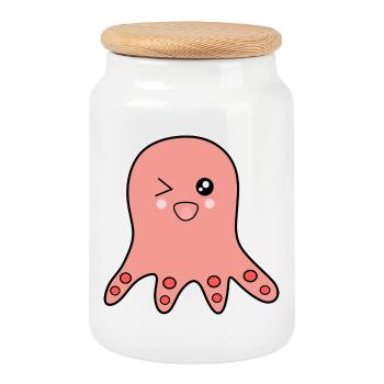 Kawaii Animaux Poulpe - Boîte à biscuits avec couvercle en bois - blanc - Devant