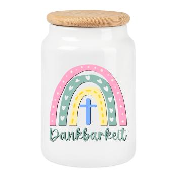 CHRISTLICHER GLAUBE - DANKBARKEIT KREUZ - Keksdose mit Holzdeckel - Weiß - Vorne