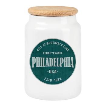Panneau vintage de Philadelphie - Boîte à biscuits avec couvercle en bois - blanc - Devant