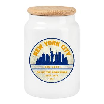 New York Skyline Vintage Badge - Keksdose mit Holzdeckel - Weiß - Vorne