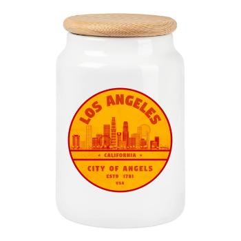 Sunstamp Los Angeles Skyline - Cookie Jar with Wooden Lid - white - Front