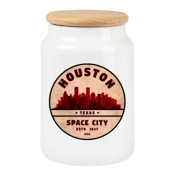 Houston Skyline Vintage Badge - Cookie Jar with Wooden Lid - white - Front