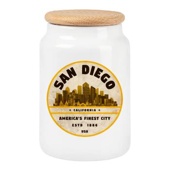San Diego Retro Wappen - Keksdose mit Holzdeckel - Weiß - Vorne