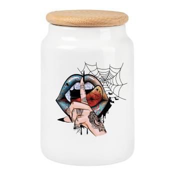 Vampire Halloween - Cookie Jar with Wooden Lid - white - Front