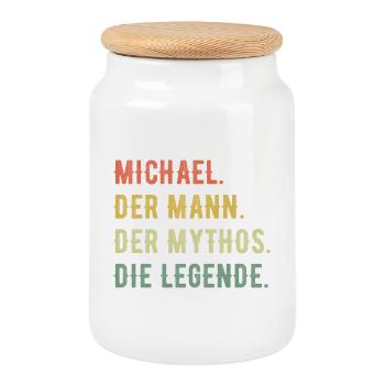Michael Vorname Der Mann Der Mythos Die Legende - Keksdose mit Holzdeckel - Weiß - Vorne