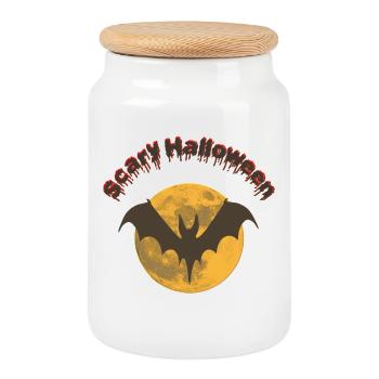 Sprüche, Halloween Outfit, monde, Fledermäuse - Keksdose mit Holzdeckel - Weiß - Vorne