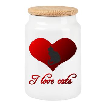 I Love cats V1, Stubentiger, für mama - Keksdose mit Holzdeckel - Weiß - Vorne