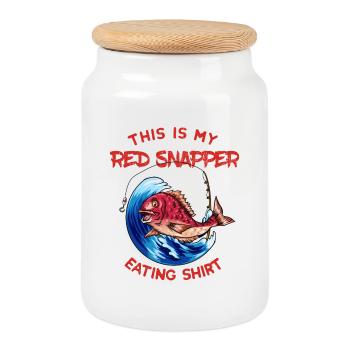 Red Snapper Eating Shirt - funny fish fishing - Cookie Jar with Wooden Lid - white - Front