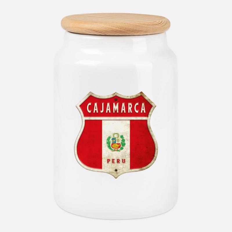 Cajamarca Peru Wappen Flaggen Design - Keksdose mit Holzdeckel - Weiß
