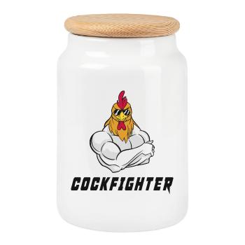 Conception du cockfighter - Boîte à biscuits avec couvercle en bois - blanc - Devant