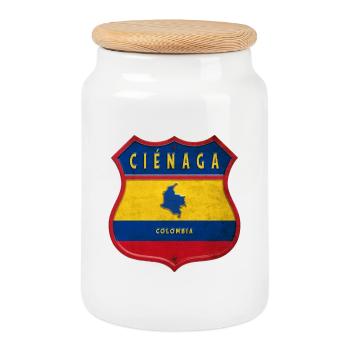 Ciénaga Kolumbien Wappen Design - Keksdose mit Holzdeckel - Weiß - Vorne