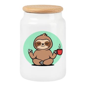 Cool Sloth Relax Animal Chill Zoo Mammal - Cookie Jar with Wooden Lid - white - Front
