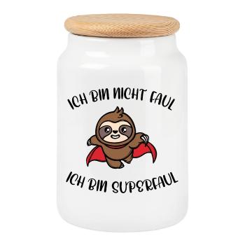 Humorous Statement Lazy Animal Sloth Tired - Cookie Jar with Wooden Lid - white - Front