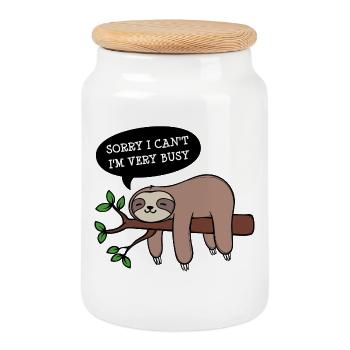 Déclaration sur le paresseux paresseux de l’animal de la jungle endormie - Boîte à biscuits avec couvercle en bois - blanc - Devant