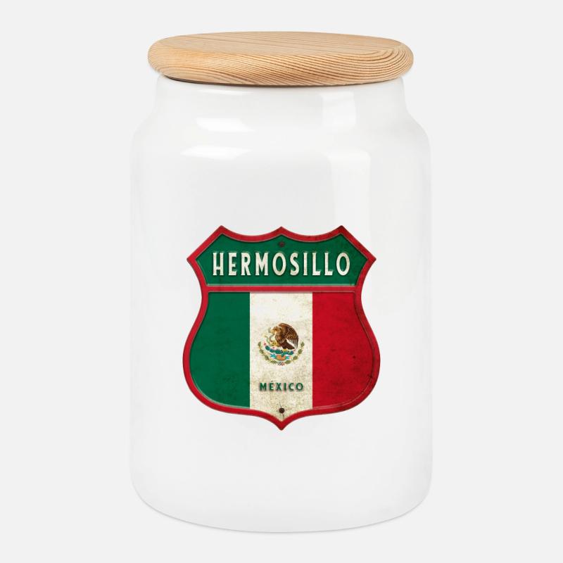 Hermosillo Mexiko Wappen Design - Keksdose mit Holzdeckel - Weiß