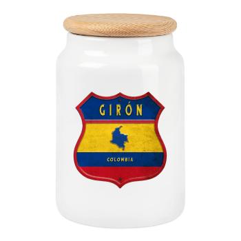 Girón Kolumbien Wappen Design - Keksdose mit Holzdeckel - Weiß - Vorne