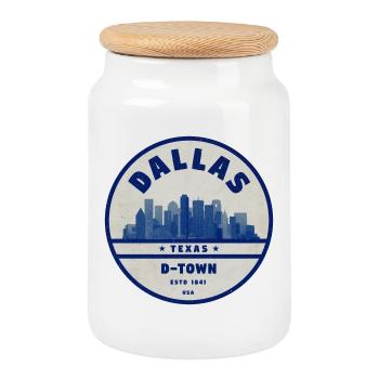 Dallas Skyline DTown Vintage Badge - Keksdose mit Holzdeckel - Weiß - Vorne