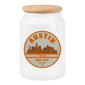 Austin Bat City Skyline Rétro - Boîte à biscuits avec couvercle en bois - blanc - Devant