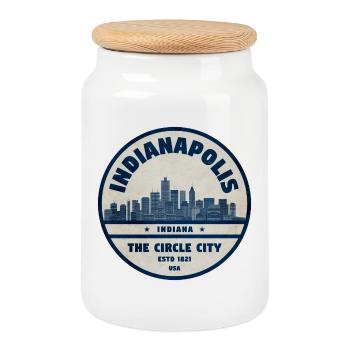 Indianapolis Skyline County Town - Cookie Jar with Wooden Lid - white - Front