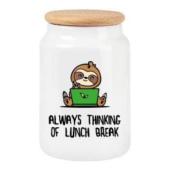 Lazy Animal Mammal Humorous Sloth Statement - Cookie Jar with Wooden Lid - white - Front