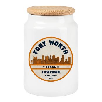 Emblème de la silhouette de la ville de vaches de Fort Worth - Boîte à biscuits avec couvercle en bois - blanc - Devant
