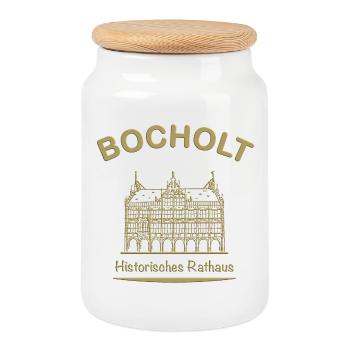 Bocholt Historic Town Hall - Cookie Jar with Wooden Lid - white - Front