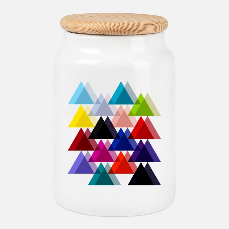 Double triangles - Cookie Jar with Wooden Lid - white