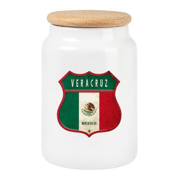 Design des armoiries de Veracruz (Mexique) - Boîte à biscuits avec couvercle en bois - blanc - Devant