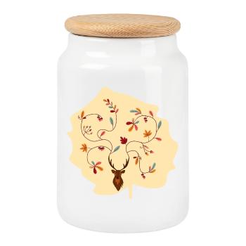 Deer in autumn gift idea antlers with leaves - Cookie Jar with Wooden Lid - white - Front