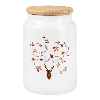 Deer in autumn gift idea antlers with leaves - Cookie Jar with Wooden Lid - white - Front