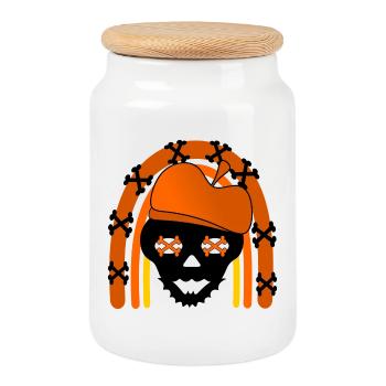 HALLOWEEN COSTUMES - SKULL - Cookie Jar with Wooden Lid - white - Front