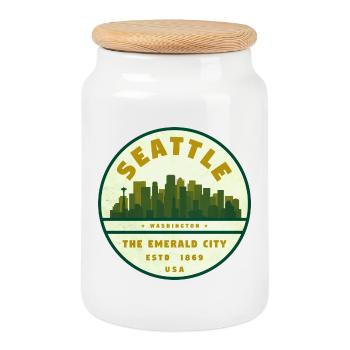 Seattle Emerald City Skyline - Keksdose mit Holzdeckel - Weiß - Vorne