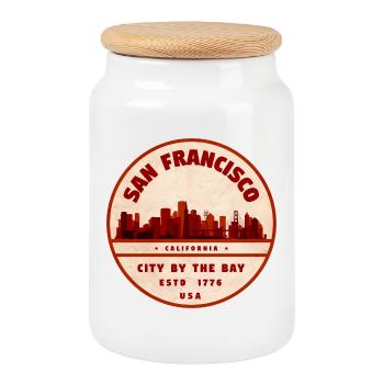 Insigne vintage du paysage urbain de San Francisco - Boîte à biscuits avec couvercle en bois - blanc - Devant