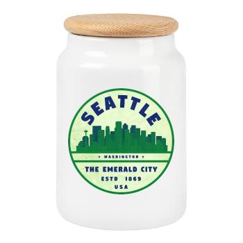 Emerald City Seattle Vintage Badge - Keksdose mit Holzdeckel - Weiß - Vorne