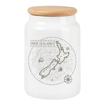 Vintage Landkarte Neuseeland - Keksdose mit Holzdeckel - Weiß - Vorne