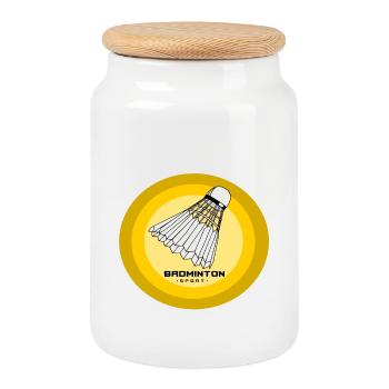 Badminton - Boîte à biscuits avec couvercle en bois - blanc - Devant