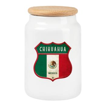 Design des armoiries de Chihuahua Mexico - Boîte à biscuits avec couvercle en bois - blanc - Devant