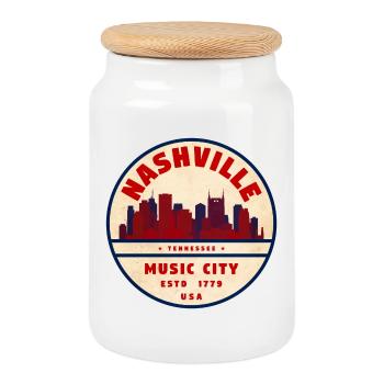 Nashville Music City Retro Seal - Cookie Jar with Wooden Lid - white - Front