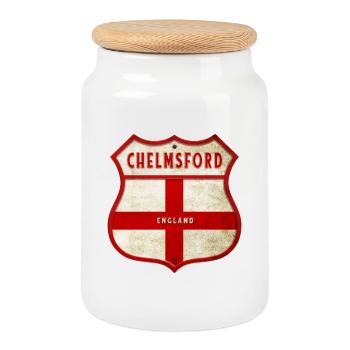 Armoiries de Chelmsford, Angleterre - Boîte à biscuits avec couvercle en bois - blanc - Devant