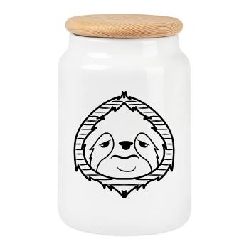 Sloth Zoo Jungle Tired Animal Mammal - Cookie Jar with Wooden Lid - white - Front