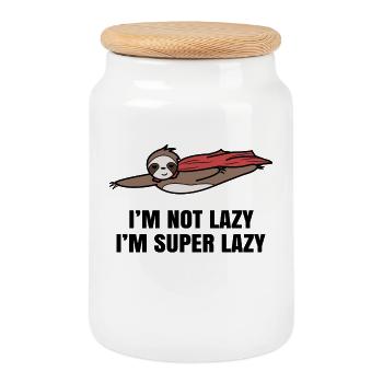 Sloth Humorous Animal Statement Lazy Zoo - Cookie Jar with Wooden Lid - white - Front