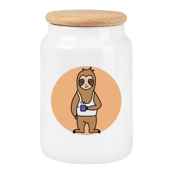 Fatigué Animal Animal Paresseux Maminifère Lève-Tardif - Boîte à biscuits avec couvercle en bois - blanc - Devant