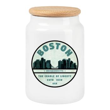 Boston Skyline Cradle Tee - Keksdose mit Holzdeckel - Weiß - Vorne