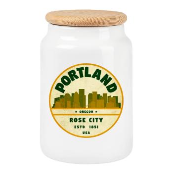 Portland Rose City Vintage - Keksdose mit Holzdeckel - Weiß - Vorne